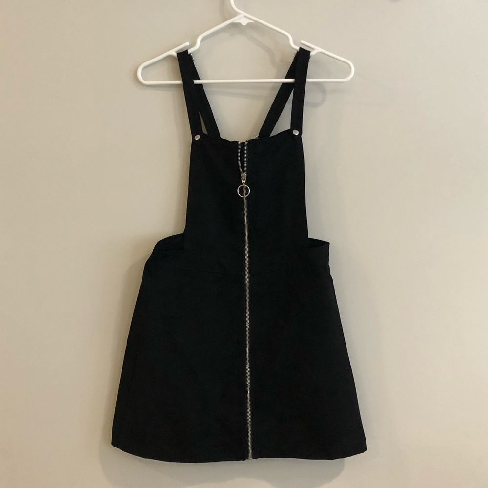 Zip Front Black Overall Dress